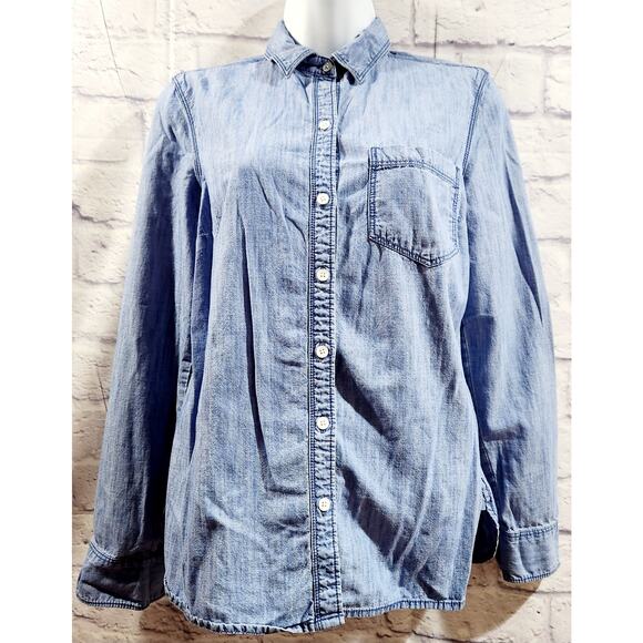 Old Navy Blue The Classic Shirt Button Up Long Sleeve Top Small Lightweight - Picture 1 of 5